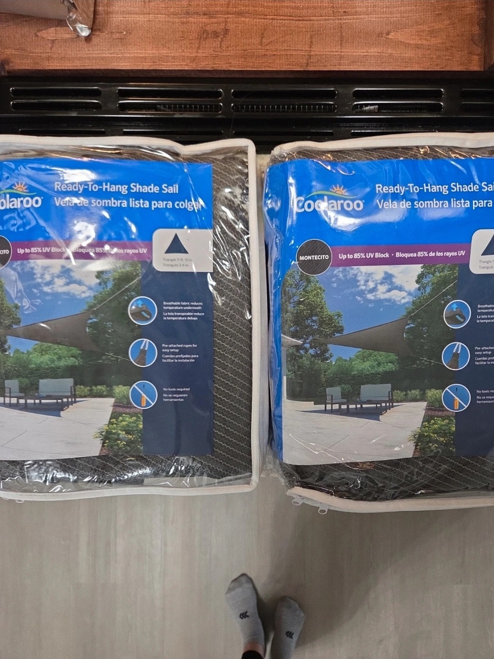 COOLAROO Ready-to-Hang Shade Sail in Black and Blue Packaging